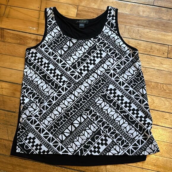 August Silk Women’s Black and White Patterned Tank Top Size L - Picture 1 of 6